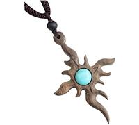 WUTIANBAO Collier Petites Amies Collier Pendentif En Bois Long String Accessoires, Sculpté À La Main Unique Avec Des Bijoux Perles Cyan Délicate Minimaliste