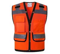WUTIANBAO Gilet Reflechissant Gilet De Sécurité Réfléchissant Haute Visibilité avec Poches Gilet De Travail Été pour Hommes Gilet Fluorescent De Sécurité(Oranje,XL)