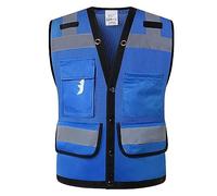 WUTIANBAO Gilet Reflechissant Gilet De Sécurité Réfléchissant Haute Visibilité Avec Poches Gilet De Travail Été Pour Hommes Gilet Fluorescent De Sécurité(Blue,XL)