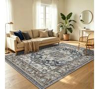 WUTONG Tapis de Salon 120x160 cm Bleu Marine Oriental Médaillon Poil Ras | Vintage Lavable en Machine Tapis Antidérapant pour Chambre et Bureau,Design Classique Chic