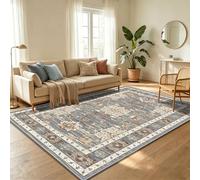 WUTONG Tapis de Salon 120x170 cm Gris Vintage Oriental Médaillon Poil Ras | Lavable en Machine Tapis Antidérapant pour Chambre et Bureau,Design Classique Moderne