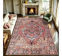 WUTONG Tapis de Salon 200x300 cm Rouge Vintage Lavable en Machine Oriental | Grand Tapis Médaillon Antidérapant,Idéal pour Grand Espace et Séjour