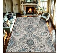 WUTONG Tapis de Salon Grand Format 240x300 cm Bleu et Crème Oriental Doux | Vintage Lavable en Machine,Très Grand Tapis Antidérapant,Décoration de Luxe Immense