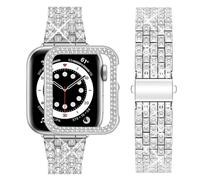 wutwuk Compatible Bracelet Apple Watch 38mm, Bling Métal Femme Brillant Bracelet de Montre avec Protective Coque, Remplacement de Bracelet avec Strass Diamant pour iWatch Séries 3 2 1 - Argent 38mm