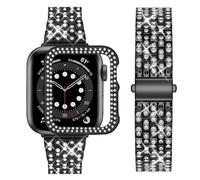 wutwuk Compatible Bracelet Apple Watch 40mm, Bling Métal Femme Brillant Bracelet de Montre avec Bling Coque, Remplacement de Bracelet avec Strass Diamant pour iWatch SE3/2/1 Séries 6 5 4-Noir 40mm