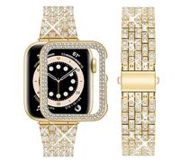 Wutwuk Compatible Bracelet Apple Watch 40mm, Bling Métal Femme Brillant Bracelet de Montre avec Protective Coque, Remplacement de Bracelet avec Strass Diamant pour iWatch SE3/2/1 Séries 6 5 4, Or 40mm