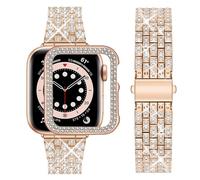 wutwuk Compatible Bracelet Apple Watch 44mm Bling Métal Femme Brillant Bracelet de Montre avec Bling Coque Remplacement de Bracelet avec Strass Diamant pour iWatch SE3/2/1 Séries 6 5 4, Or Rose 44mm