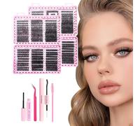 WUUAIR Kit d'extensions de cils 600 pièces avec cils volumineux 30D-100D, courbure D russe (8 à 16 mm), kit de cils à faire soi-même avec livre de cils, colle à double extrémité et dissolvant pour