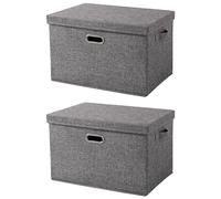 Wuudi Boîtes de Rangement Pliables avec Couvercle en Lin Lot de 2 Boîte en Tissu avec Poignées Empilable Caisses de Rangement Idéal pour Vêtements, Jouets, Livres, Étagères et Placards 44x30x29 cm
