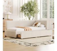 Wuudi Canapé-lit rembourré 90 x 200 cm, multifonction, avec 2 grands tiroirs de rangement et sommier à lattes, tissu en velours doux pour la peau, beige
