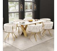 Wuudi Chaise de salle à manger en velours, lot de 6, chaise pivotante de luxe Heller individuelle pour salon et chambre à coucher, chaise pivotante de loisirs à quatre pieds en métal, beige et or