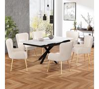 Wuudi Lot de 6 chaises de salle à manger de luxe en velours avec quatre pieds de support en métal doré, accoudoirs et pieds réglables, soutien lombaire beige