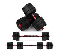 wuuhoo® 2in1 Ensemble d'haltères de fitness Jimmy, ensemble d'haltères courts de 30mm, 10kg, 20kg, 30kg, barre d'haltères courts et barre d'haltères longs avec poids, HomeGym - 30 kg (rouge)