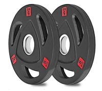 wuuhoo® Disques d'haltères Olympiques Ray- Plaques de Poids, Set de 2 pièces, Plaque de caoutchouc solide noir et avec des poignées - Équipement de Gym à Domicile (b) 2 x 5kg