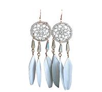 WUUISDNX Boucles d'oreilles bohèmes 1 paire avec attrape-rêves Design Fashion Vintage, Blanc