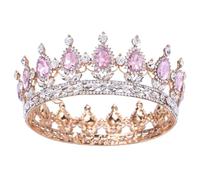 WUUISDNX Couronne de cheveux galvanisée, diadème à motif délicat pour reine médiévale, lustre métallique en alliage, diadèmes de couronne de cheveux de mariage, Base or + diamant rose