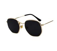 WUUISDNX Lunettes de soleil polygone, petite monture, Protection, à la mode, unisexe, PC hommes femmes, petite monture, lunettes de soleil polygone, or noir gris C2