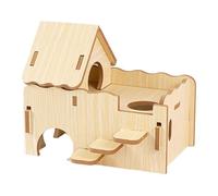 WUUISDNX Maison en Bois pour Hamster, cabane à Deux étages, Labyrinthe pour gerbilles avec marches et Plateforme pour Jeux Miniatures, château pour Chinchillas et cochons d'Inde, Plateforme de Jeu
