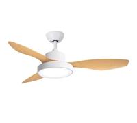 WUUM FLOW DC - Ventilateur de plafond | Grand éclairage LED 24W avec 3 tonalités | Puissant moteur ultra-silencieux, 6 vitesses | Télécommande par commande | Couleur bois-blanc
