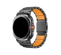 WUURAA Bracelet en acier inoxydable et caoutchouc Pour Samsung Galaxy Watch Ultra 47mm, bracelet en silicone et métal Pour Watch8/8Classic 40/44/46mm(Black orange,For Galaxy Ultra(2025))