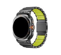WUURAA Bracelet en acier inoxydable et caoutchouc Pour Samsung Galaxy Watch Ultra 47mm, bracelet en silicone et métal Pour Watch8/8Classic 40/44/46mm(Black green,For Galaxy Ultra 47mm)