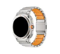 WUURAA Bracelet en acier inoxydable et caoutchouc Pour Samsung Galaxy Watch Ultra 47mm, bracelet en silicone et métal Pour Watch8/8Classic 40/44/46mm(Titanium Orange,For 8 Classic 46mm)