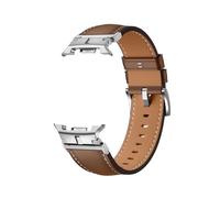WUURAA Bracelet en cuir Pour Samsung Galaxy Watch 8 40mm/44mm et connecteur en acier inoxydable Pour 8Classic 46mm(Brown Silver,For 8 Classic 46mm)