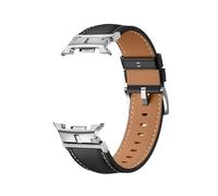 WUURAA Bracelet en cuir Pour Samsung Galaxy Watch 8 40mm/44mm et connecteur en acier inoxydable Pour 8Classic 46mm(Black Silver,For Watch 8 44mm)