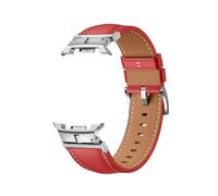 WUURAA Bracelet en cuir Pour Samsung Galaxy Watch 8 40mm/44mm et connecteur en acier inoxydable Pour 8Classic 46mm(Red Silver,For 8 Classic 46mm)