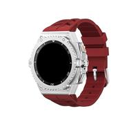 WUURAA Kit de modification de boîtier en alliage métallique, for Samsung Galaxy Watch 8 40 mm et 8Classic 46 mm, kit de remplacement de bracelet en silicone(Silver-red,For Galaxy 8 44mm)