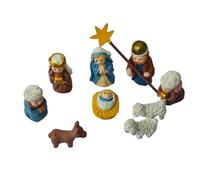 Wuvfojca Mini Crèche De Noël dans Une Boîte en Fer 9,5x6x2 Cm Ensemble De Crèche De Noël en Résine Religieuse Miniature Portables Ornement Religieux pour Bureau Étagère Maison Chambre