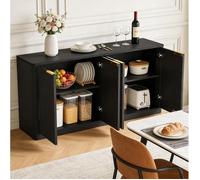 WUVRIE Buffet bas 150 cm 4 portes noir en MDF design ondulé meuble de rangement pour salon ou salle à manger