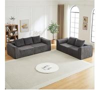WUVRIE Ensemble de canapés modulaires 4 places en velours côtelé gris, 5 coussins, sans montage