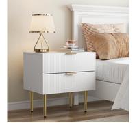 WUVRIE Table de chevet blanche 2 tiroirs façade rainurée pieds en métal 53 x 41 5 x 52 5 cm