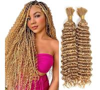 WuvuSnm Human Hair Braiding Deep Wave Boho Braids Bulk Hair Weave Natural Extensions No Weft Honey Blonde Color 2 Braids Per Pack Total 100g for Woman 18 18 Inch