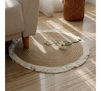 WUWEI Tapis rond tressé en coton et jute avec pompons pour salon, chambre à coucher, salle de bain, chambre d'enfant, diamètre 45 cm