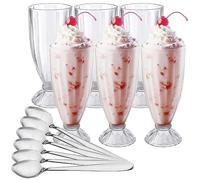 WUWEOT Lot de 6 Gobelets à Glace Set de Verres à Café Glacé 350ml avec 6 Cuillères Longues Verres Topkapi Verres à Lait Verres à Long Drink Verres de Fête Verres à Milk-Shake Large