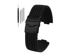 WUWMTUTCK Bracelet de montre en caoutchouc de Silicone 16mm 18mm 20mm 22mm 24mm universel noir bleu Double boucle de sécurité bande bracelet de montre unisexe(Black-Black,18mm)