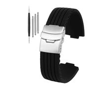 WUWMTUTCK Bracelet de montre en caoutchouc de Silicone 16mm 18mm 20mm 22mm 24mm universel noir bleu Double boucle de sécurité bande bracelet de montre unisexe(Black-Silver,20mm)
