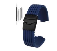 WUWMTUTCK Bracelet de montre en caoutchouc de Silicone 16mm 18mm 20mm 22mm 24mm universel noir bleu Double boucle de sécurité bande bracelet de montre unisexe(Blue-Black,22mm)