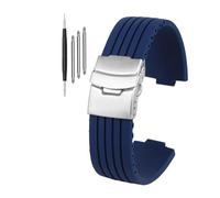 WUWMTUTCK Bracelet de montre en caoutchouc de Silicone 16mm 18mm 20mm 22mm 24mm universel noir bleu Double boucle de sécurité bande bracelet de montre unisexe(Blue-Silver,16mm)