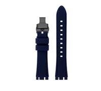 WUWMTUTCK Bracelet de montre en résine et caoutchouc de Silicone, 19mm 21mm, noir, bleu foncé, vert, Orange, for hommes, adapté for SWATCH IRONY, adapté for CHRONO bruni(Dark blue-Black,21mm)