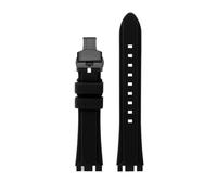 WUWMTUTCK Bracelet de montre en résine et caoutchouc de Silicone, 19mm 21mm, noir, bleu foncé, vert, Orange, for hommes, adapté for SWATCH IRONY, adapté for CHRONO bruni(Black-Black,21mm)