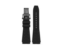 WUWMTUTCK Bracelet de montre en Silicone fluororubber 22 24mm Joint convexe noir bleu Bracelet de montre for hommes adapté for Breitling Chronomat B01(Black-Black,22mm)