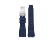 WUWMTUTCK Bracelet de montre en Silicone fluororubber 22 24mm Joint convexe noir bleu Bracelet de montre for hommes adapté for Breitling Chronomat B01(Blue-Silver,22mm)