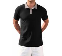 WUWUSKY Polo à Manches Courtes pour Homme - pour l'été - Boutonnière - en Coton - Mode décontracté - pour Le Golf, Noir, M
