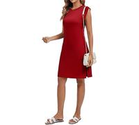 WUWUSKY Robe Courte d'été pour Femme sans Manches à Col Rond Décontractées Cocktail Robes avec 2 Poches Latérales, Bordeaux, XL