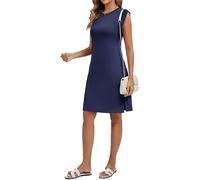 WUWUSKY Robe Courte d'été pour Femme sans Manches à Col Rond Décontractées Cocktail Robes avec 2 Poches Latérales, Bleu Marine, XL