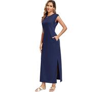 WUWUSKY Robe Longue d'été pour Femme sans Manches à Col Rond Décontractées Cocktail Robes avec 2 Poches Latérales, Bleu Marine, XL