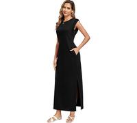 WUWUSKY Robe Longue d'été pour Femme sans Manches à Col Rond Décontractées Cocktail Robes avec 2 Poches Latérales, Noir, L
